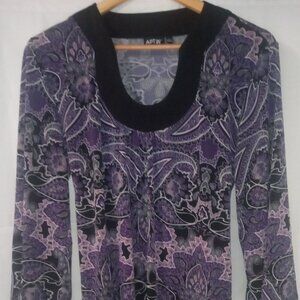 Apt. 9 Purple & Black Paisley Scoop Neck Blouse - Size Large - Like New